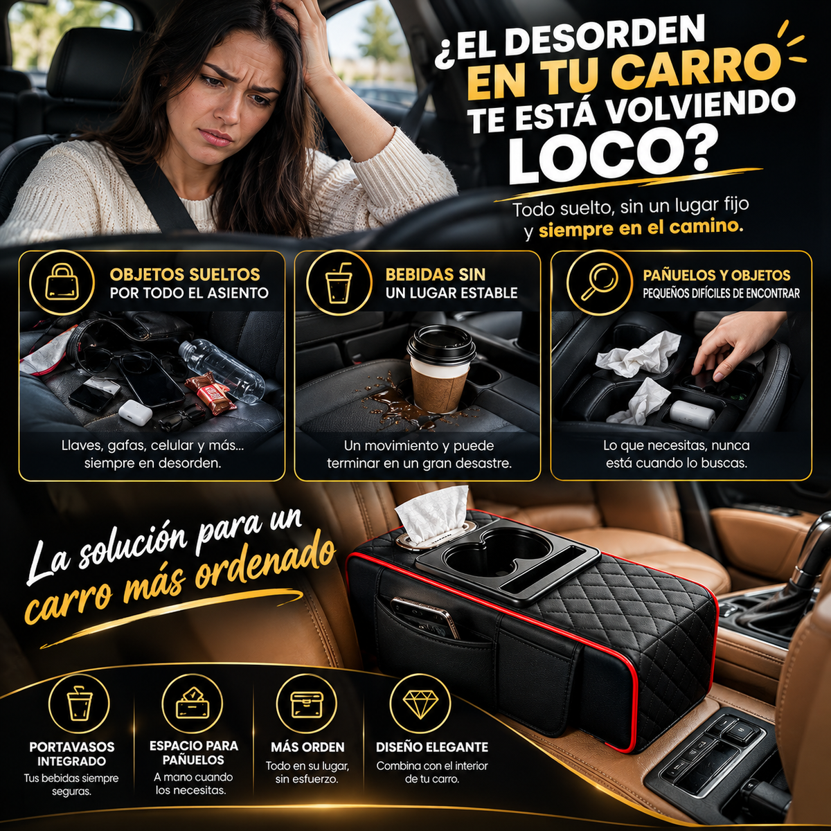 OrderCar® Organizador de Consola 🚗 — todo en su lugar, siempre a la mano