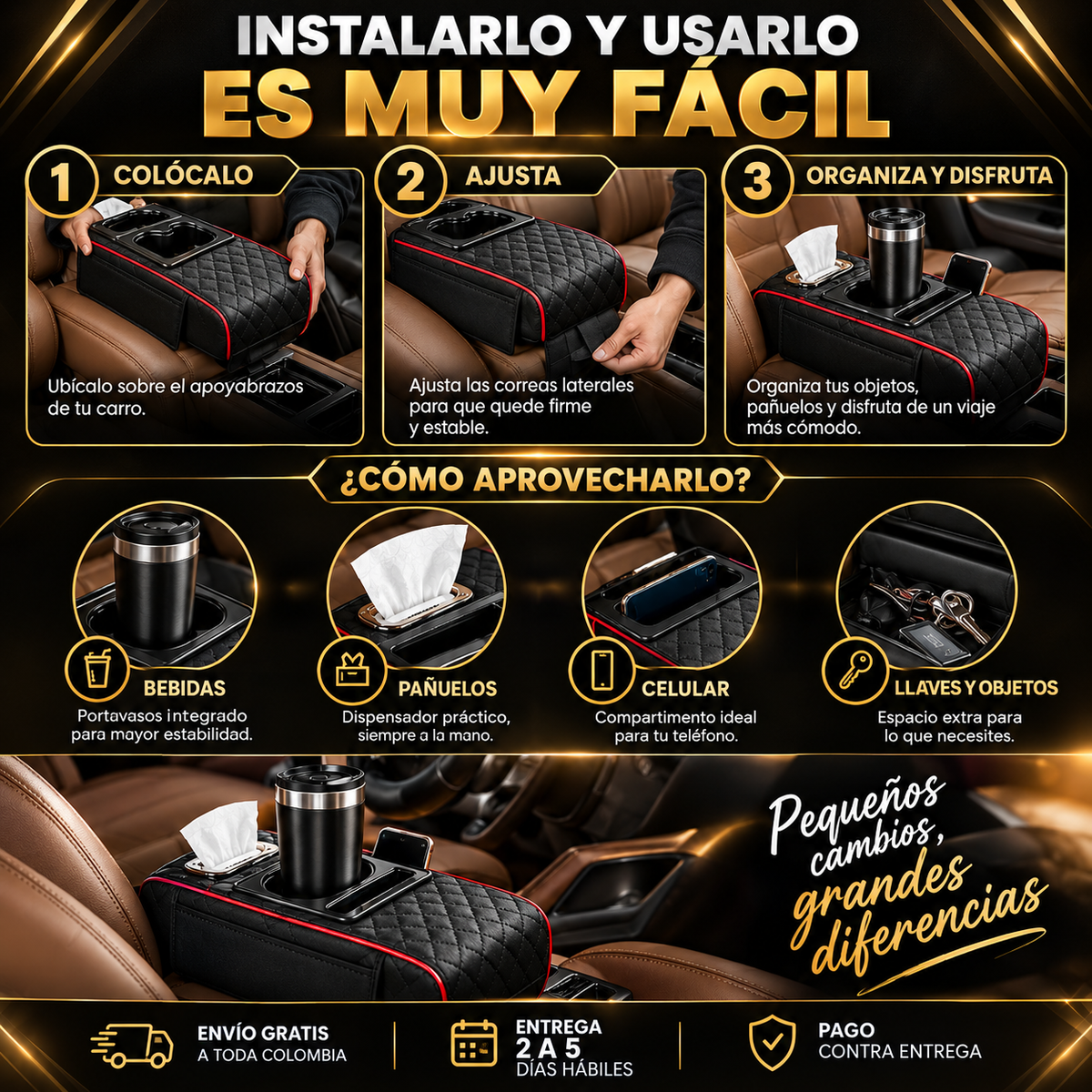 OrderCar® Organizador de Consola 🚗 — todo en su lugar, siempre a la mano