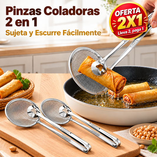FryTongs® Pinzas con Colador 🍗 — saca y escurre el aceite en un solo paso