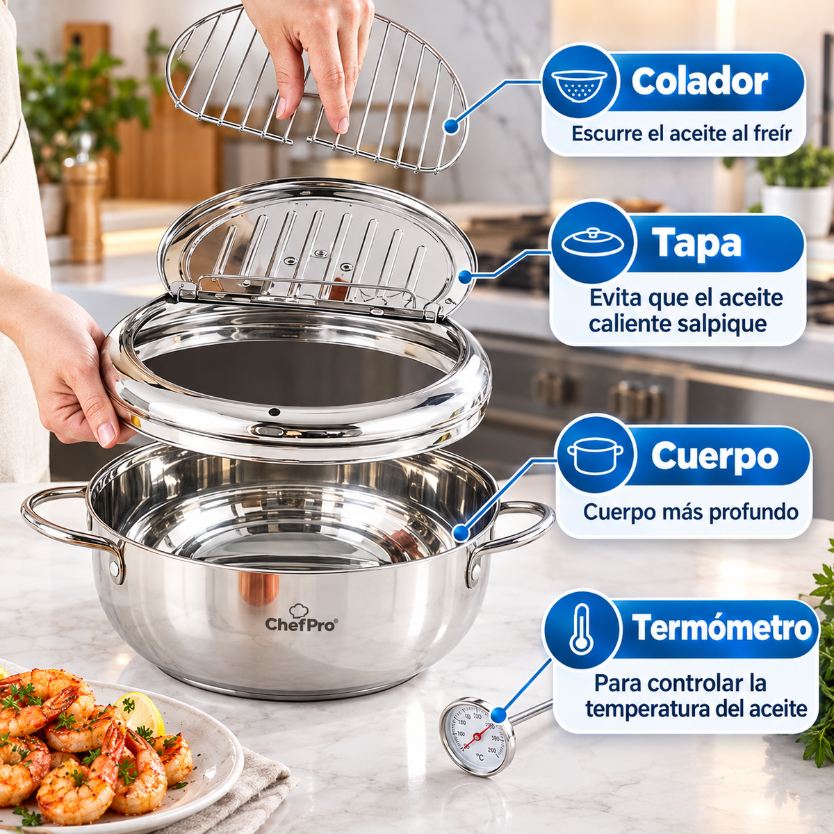 ChefPro® Olla Freidora Antiderrames 🍳 — vierte el aceite sin ensuciar la cocina
