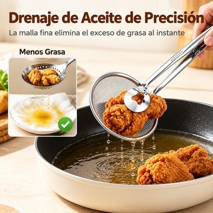 FryTongs® Pinzas con Colador 🍗 — saca y escurre el aceite en un solo paso