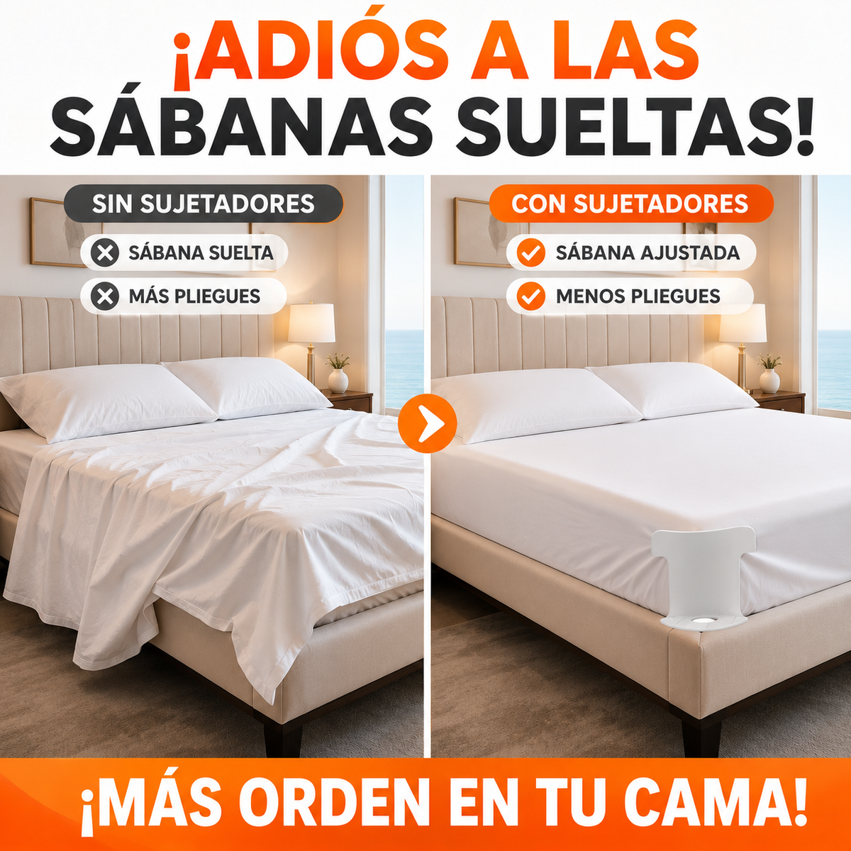 FijaSábana® Sujetador Esquinero 🛏️ — dile adiós a las sábanas que se salen