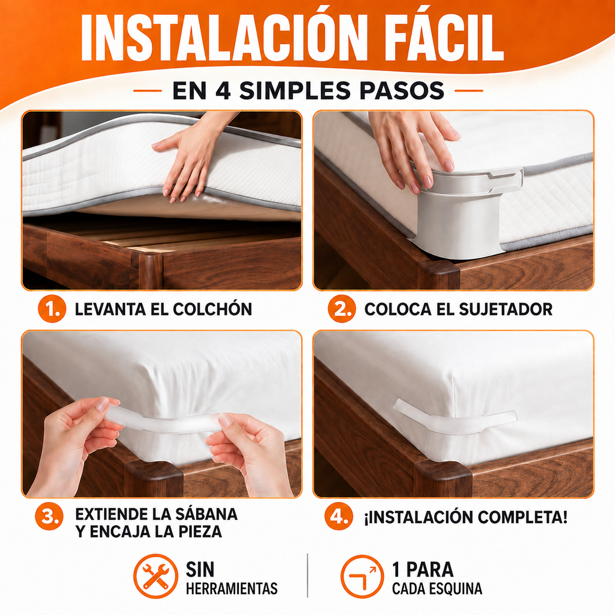 FijaSábana® Sujetador Esquinero 🛏️ — dile adiós a las sábanas que se salen