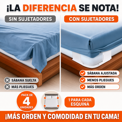 FijaSábana® Sujetador Esquinero 🛏️ — dile adiós a las sábanas que se salen